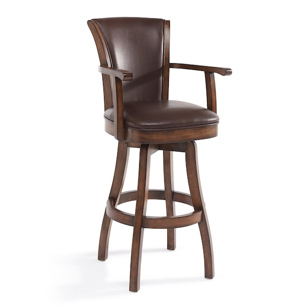Armen Living Raleigh 26" Counter Height Swivel Kahlua Faux Leather and Chestnut Wood Arm Bar Stool LCRABAARKACH26 - main